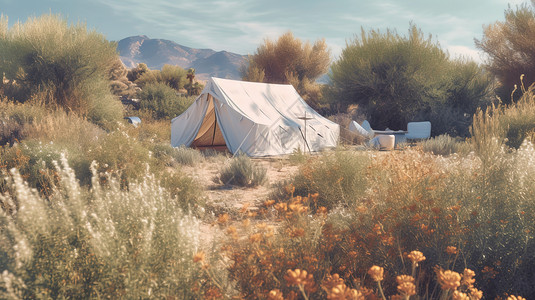 阳光下的露营帐篷图片