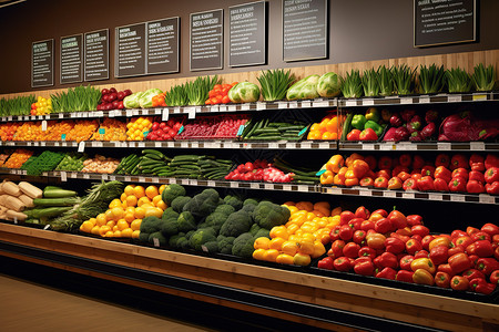 商场超市生鲜区货架陈列背景图片