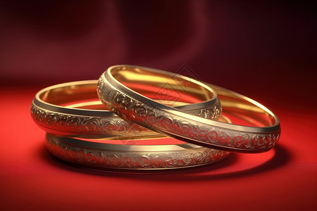 婚庆黄金手镯红色背景背景图片