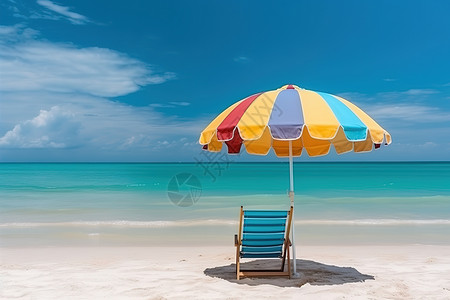 海边的太阳伞躺椅海边度假图片