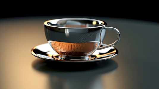 金属茶具金属质感反光耀眼的金属咖啡杯插画