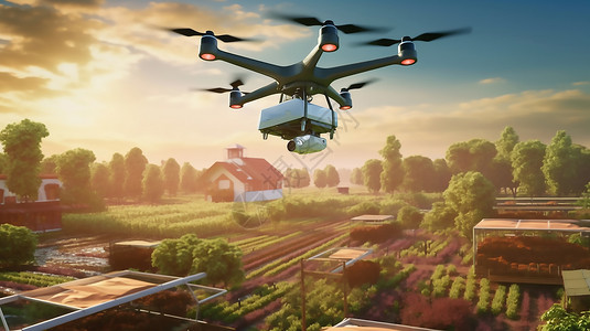 无人机运输美好未来无人机检测农田插画