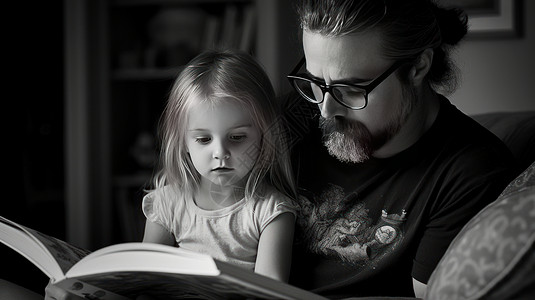 父亲正在给小女孩讲故事图片