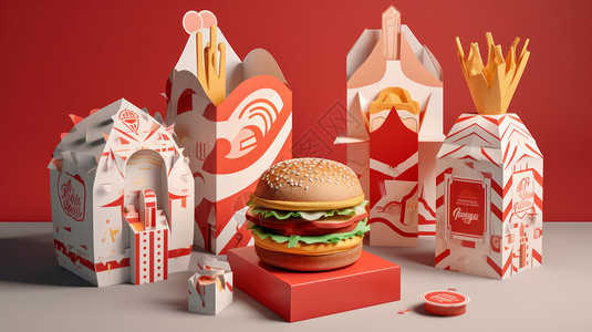 汉堡薯条快餐包装背景图片