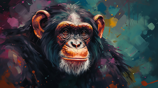 水彩彩绘黑猩猩图片