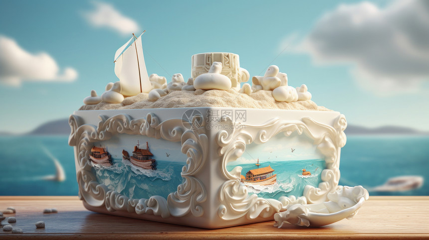 白色浮雕欧式花纹大海沙滩船坞创意瓶子摆件图片