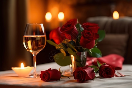 红色爱情玫瑰花晚餐蜡烛浪漫玫瑰花插画