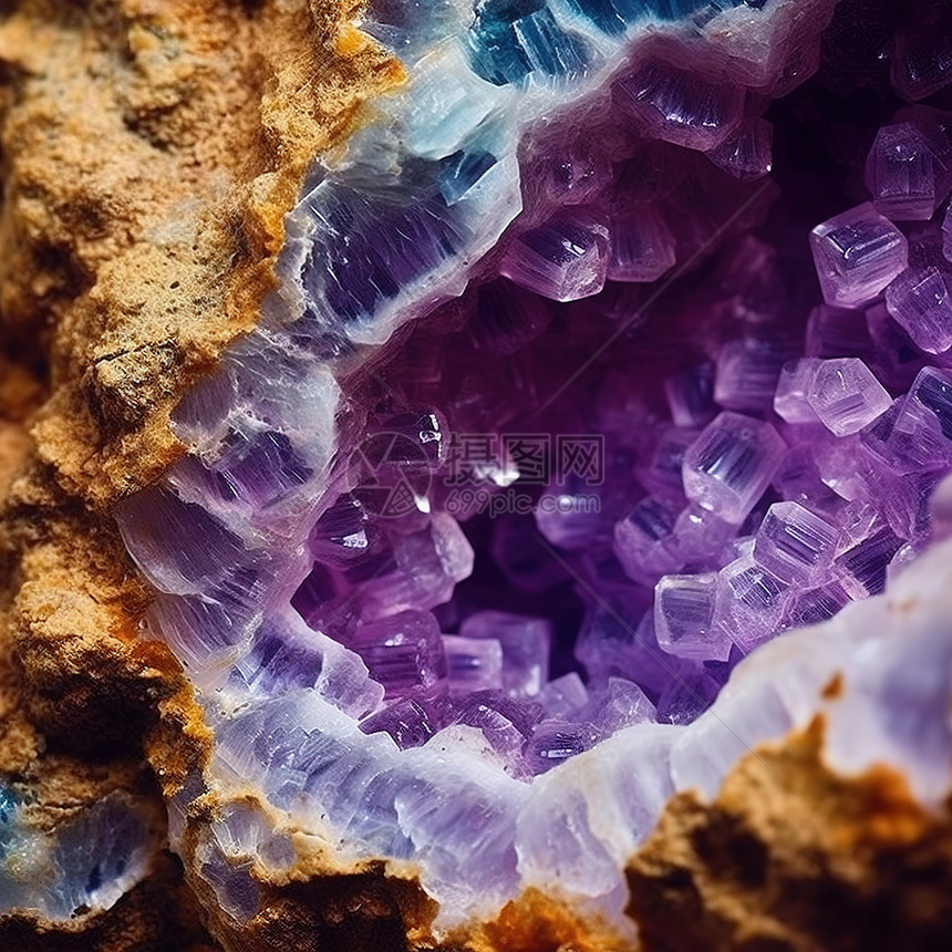 紫水晶原石色彩和纹理图片