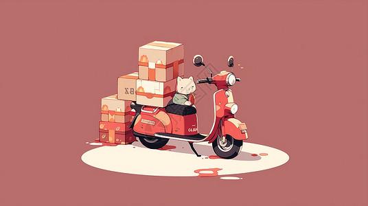 商业礼物配有食品盒的小型摩托车卡通画插画
