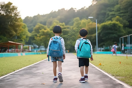 背着背包上学放学的小学生图片