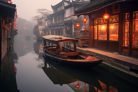 烟雨蒙蒙的江南古镇清晨高清图片素材