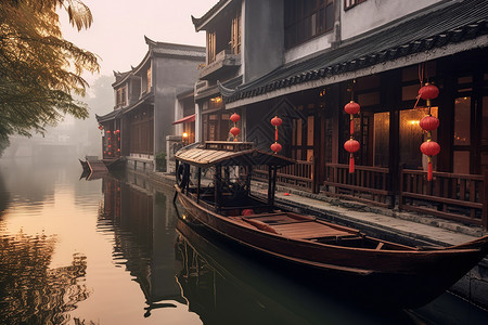 柔和而美丽烟雨蒙蒙的江南古镇水乡高清图片素材