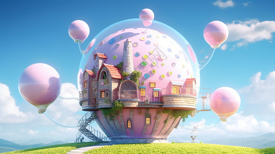 梦幻的气球屋高清图片