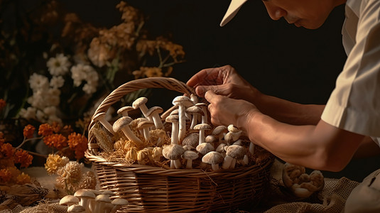 农场采蘑菇种植高清图片素材