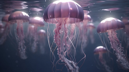 浮出水面的水母生物海洋高清图片素材