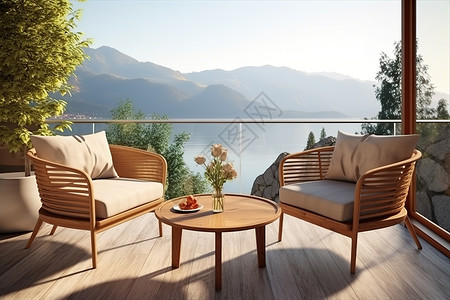 室外休闲区阳台上的现代舒适的家庭户外休闲区插画
