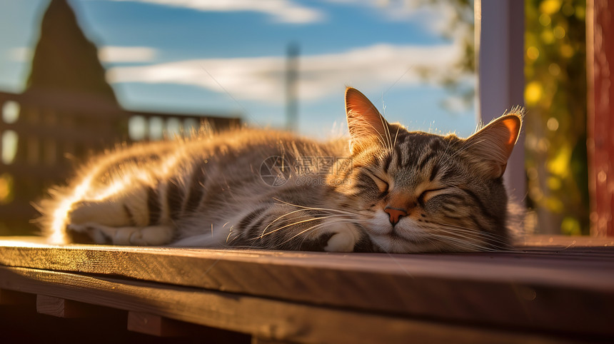 沐浴在阳光下的猫咪图片