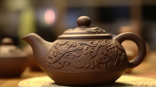 紫色碟子传统复古茶罐插画