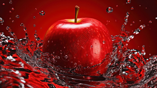 红苹果落入水中美味的红苹果掉在水中实拍插画