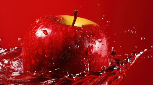 红苹果掉在水中溅起水花实拍图片