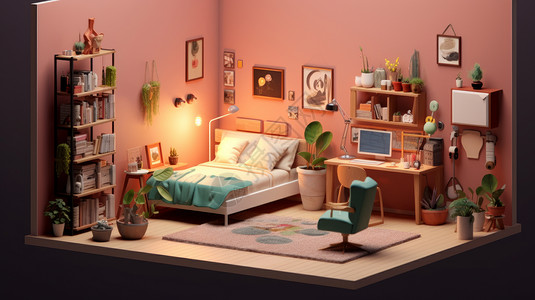 温馨的亮着灯的卡通粉色卧室图片