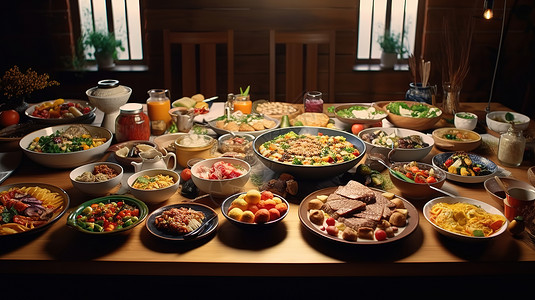 一桌丰盛的食物插图图片