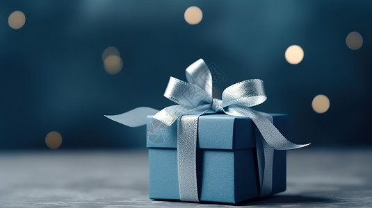 生日礼盒一个蓝色蝴蝶结的礼品盒插画