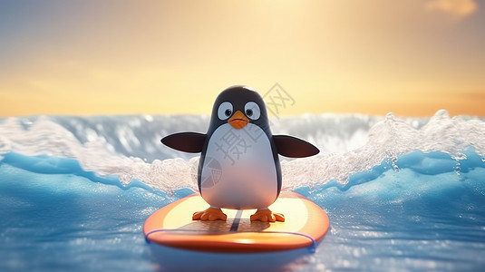 冲浪企鹅冲浪的卡通企鹅插画