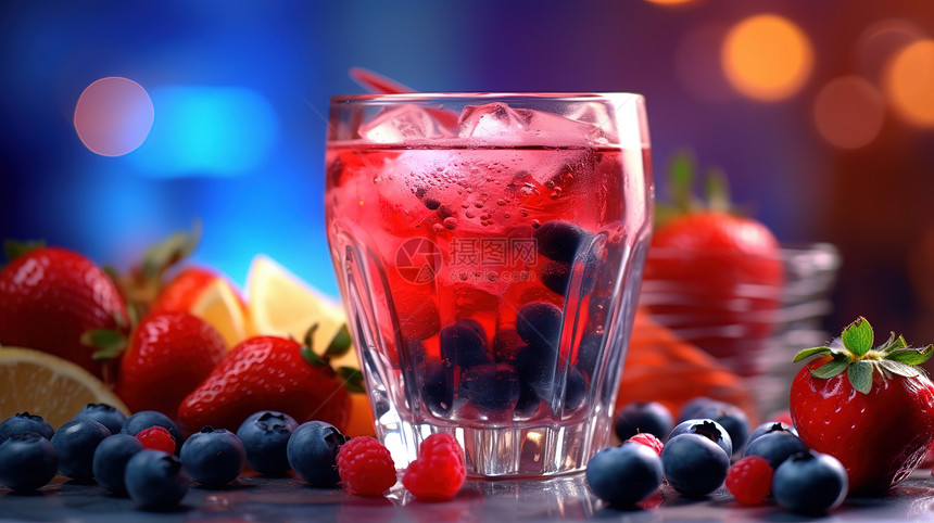 一杯加满冰块的新鲜果汁图片