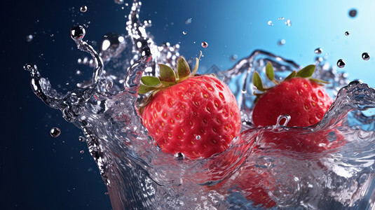 诱人的草莓落入水中水花四溅背景图片