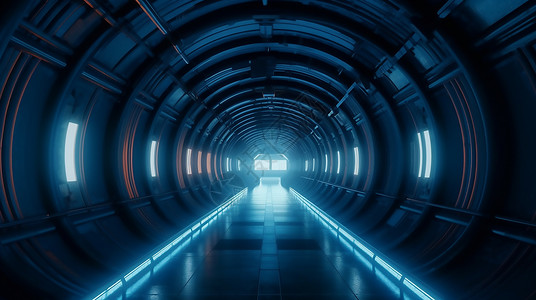 地铁光科技光感隧道插画