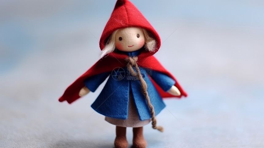 可爱的小女孩穿着红色斗篷羊毛毡手工图片