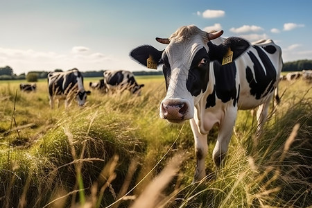 美丽乡村草地的奶牛养牧场高清图片素材