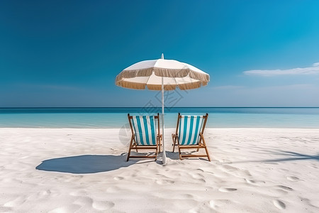 海边躺椅太阳伞美丽的海滩躺椅太阳伞海边度假插画