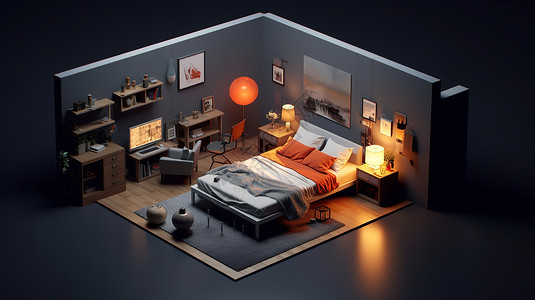 3D现代卧室模型图片