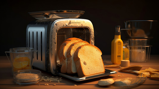 打片分流机打开的面包机放着三片面包插画