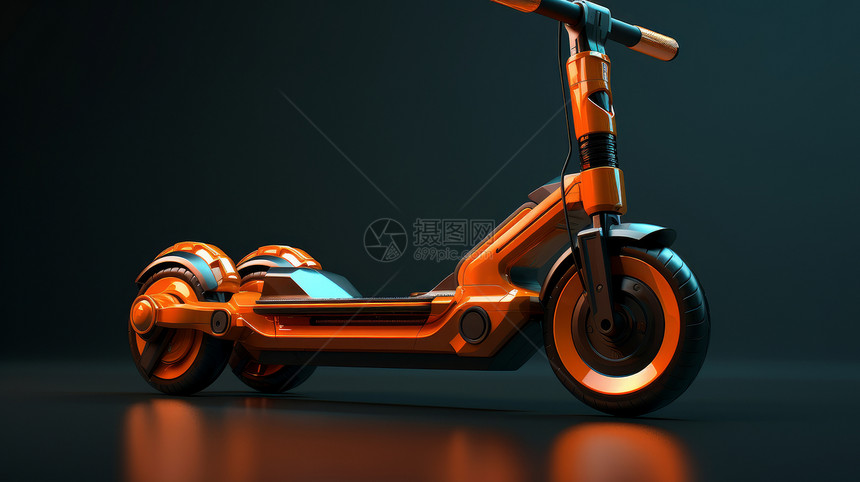 橙色小型电动滑板车图片