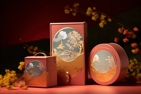 月饼包装高级礼品盒中秋节背景图片