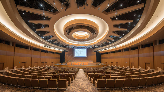 新品发布会巨大的圆形会议厅超大型会议室插画