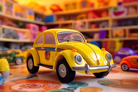 儿童玩具房的黄色小汽车背景图片