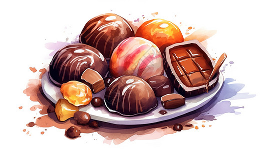 巧克力坚果蛋糕巧克力水彩图画插画