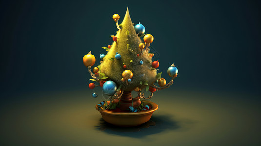 装饰华丽的卡通圣诞树背景图片