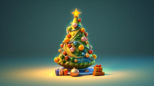 装饰华丽的立体圣诞树卡通背景图片