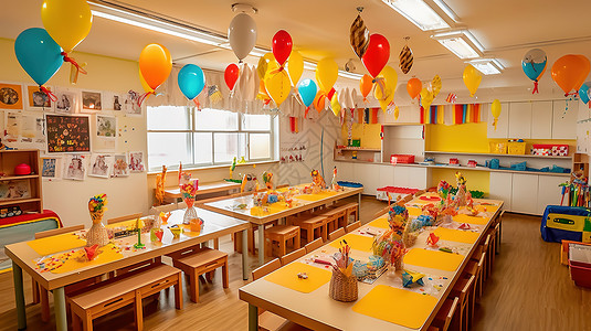 六一儿童节学校装饰的节日气氛课室背景图片