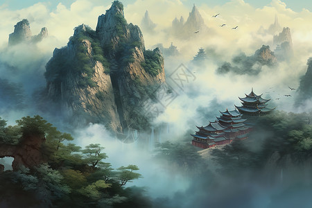 中国风水墨画雾飘渺图片