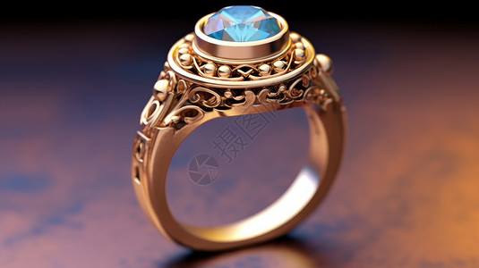 蓝色大宝石精致戒指背景图片
