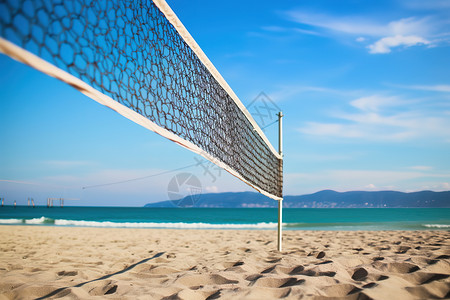 低角度拍摄低角度的沙滩排球网海边度假插画