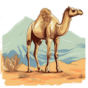 沙漠骆驼动物元素插图背景图片