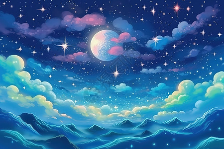 梦幻星空夜空插图背景图片