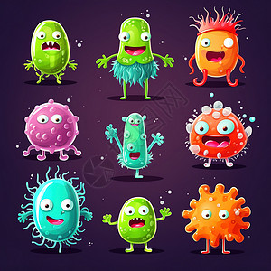 可爱的细菌病毒细菌载体卡通图标背景图片